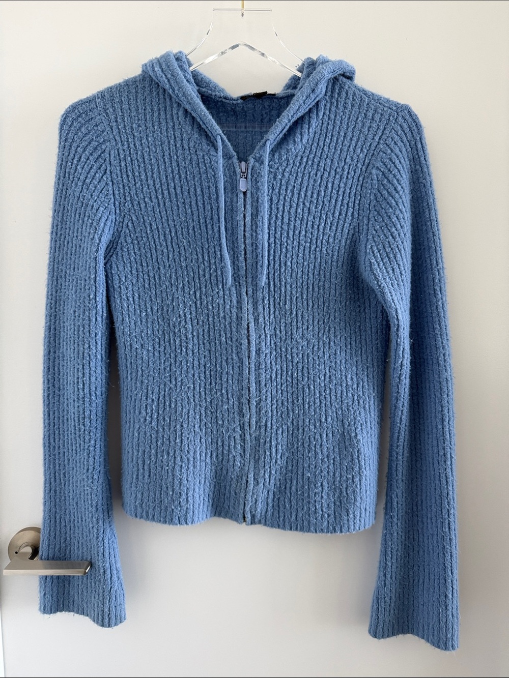Jacob Jr. - Blue Hooded Zip-Front Women's Sweater